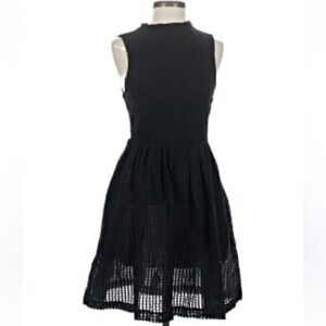 Deletta Anthropologie Mock Neck Sleeveless Textured Sheer Stretch Black Dress S